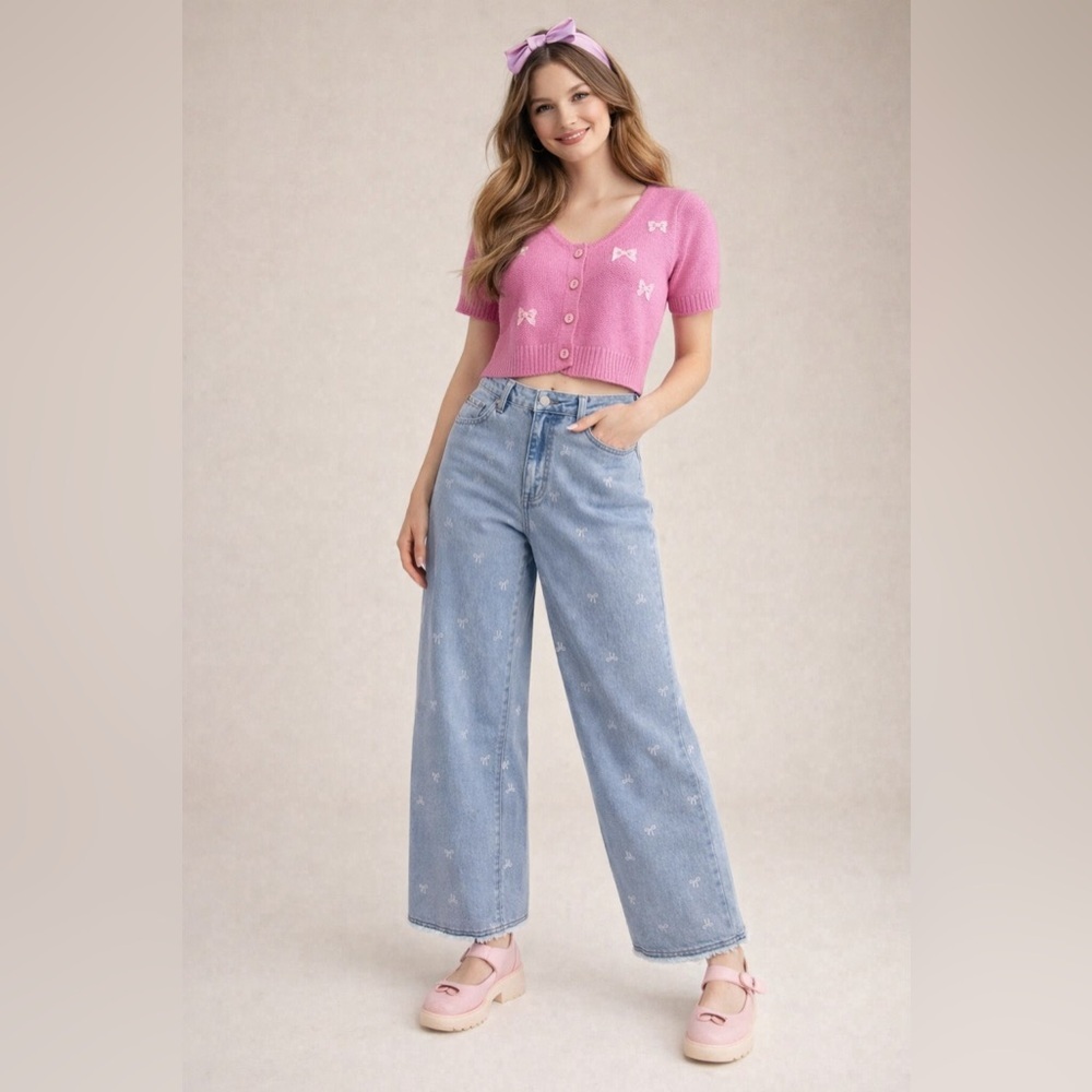 NWT Easel Bow jeans W size medium.  Frayed bottom.  TTS. Style EB57019